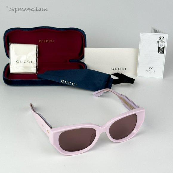BRAND NEW Gucci GG1532SA 004 Pink Brown Unisex Cat Eye Sunglasses GG 1532SA - Picture 1 of 9